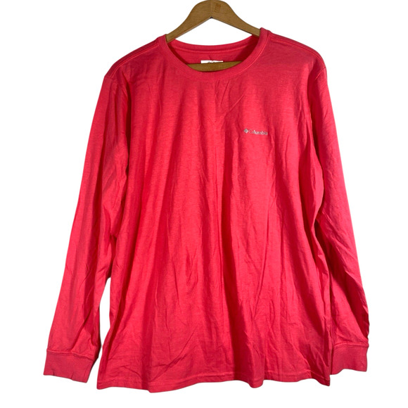 Columbia T Shirt Large Womens Long Sleeve Spell Out Sleeve Coral Pink Gorpcore - Picture 1 of 8